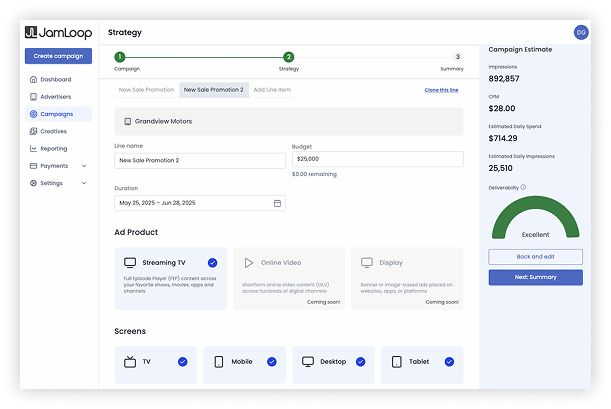 Jamloop Reporting Screen